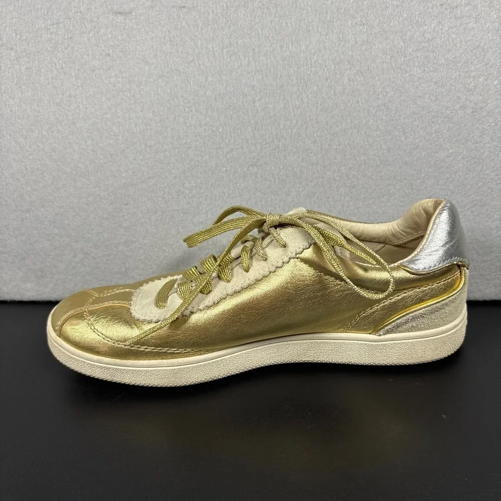 COACH C113 Gold Metallic Leather Sneakers Womens Size 8.5 B Lace Up 1941 Luxe